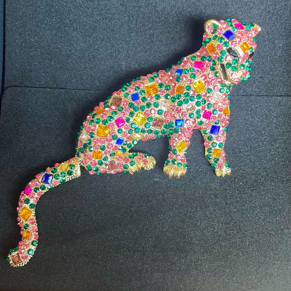 Colorful Gemstone Cat Brooch